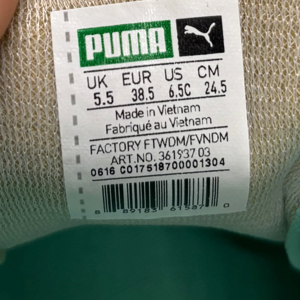 Puma Suede Classic Mint Green Iced Sole Sneakers Size US 6.5C Translucent Sole - Picture 13 of 13